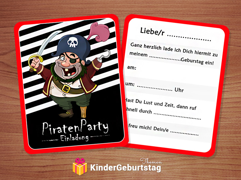 12 Einladungskarten incl 12 Umschläge zum 4 Kindergeburtstag Jungen Mädchen Pirat Piraten-Party
