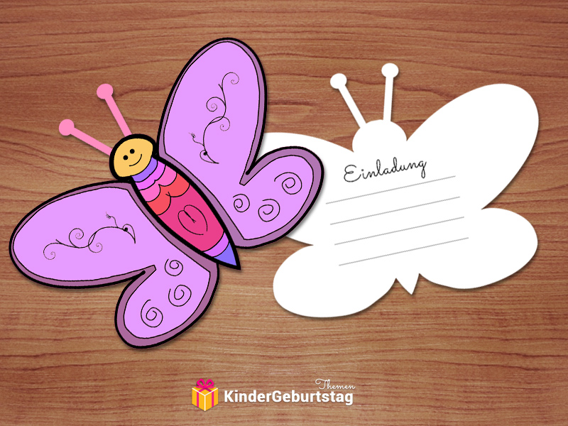 Einladungskarte Kindergeburtstag mit  Umschlag Schmetterling 