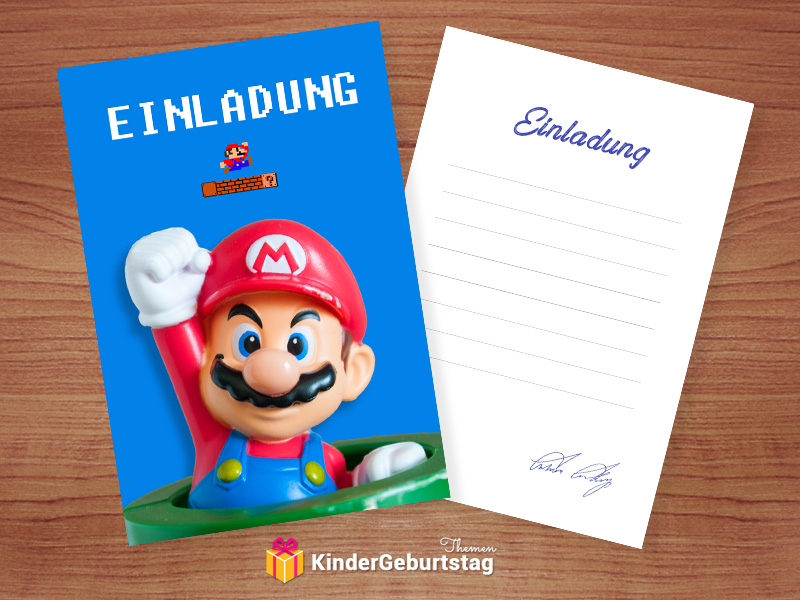 6 Umschläge Kindergeburtstag T4 Super Mario  Einladungskarten 6er Set 